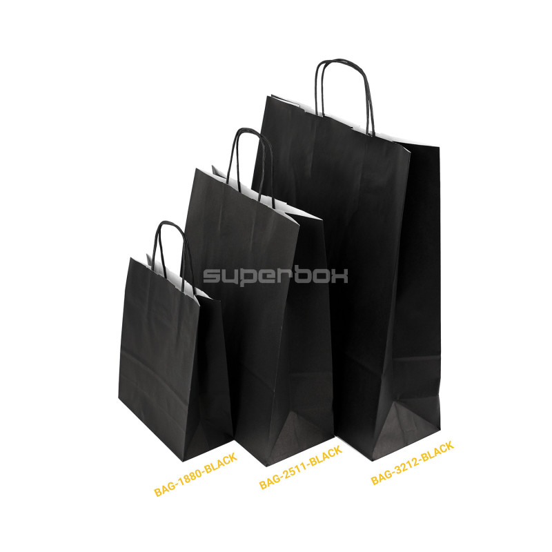 Kleine schwarze Papiertüte mit gedrehten Papiergriffen