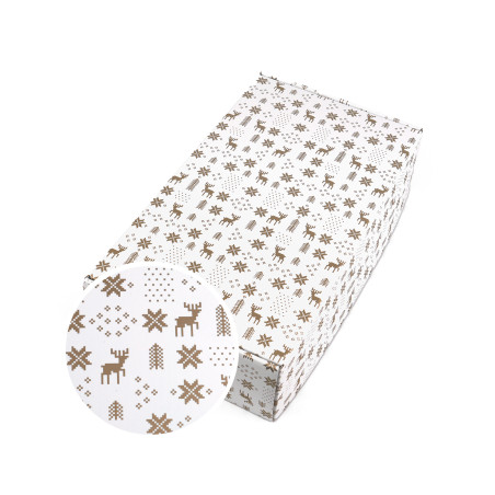 White gift box for bottle with gold winter pattern, 340x195x85 mm