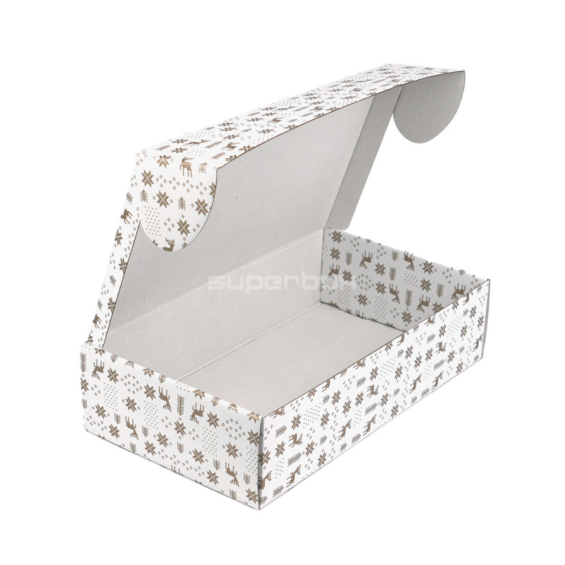 Weiße Geschenkbox für Flaschen mit goldenem Wintermuster