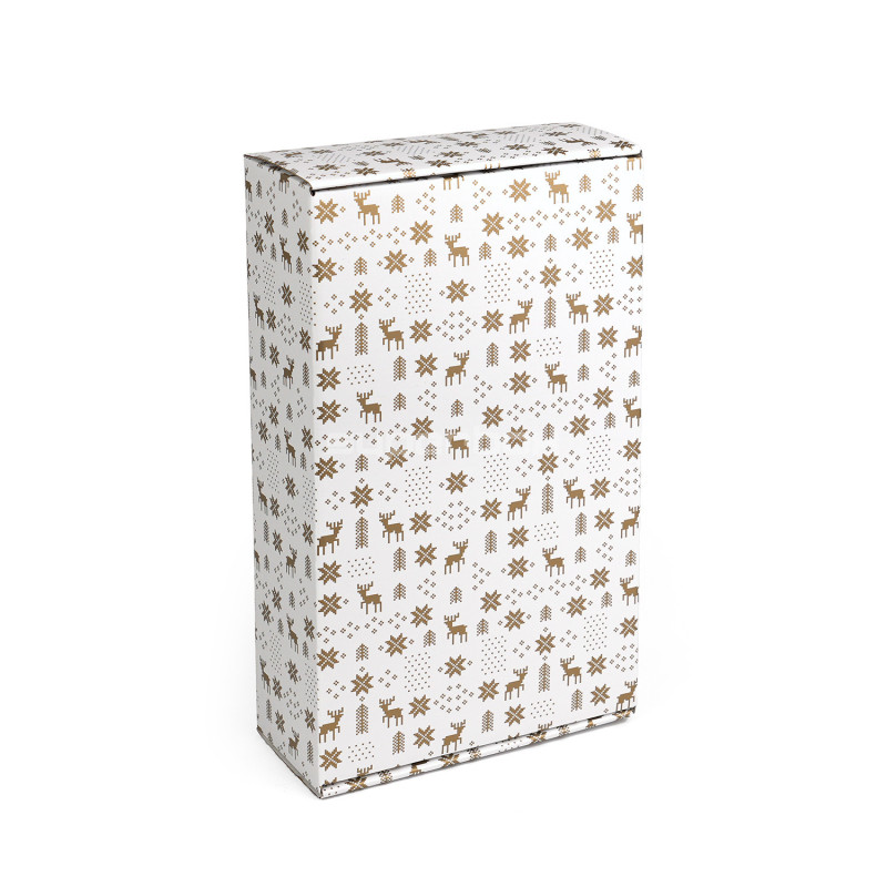 Weiße Geschenkbox für Flaschen mit goldenem Wintermuster