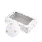 Weiße Geschenkbox mit goldenen Schneeflocken und Fenster, 340x195x85 mm