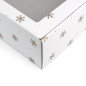 Weiße Geschenkbox mit goldenen Schneeflocken und Fenster, 340x195x85 mm