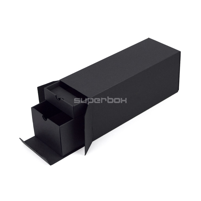 Closed Oblong Black Gift Box for Bottle with Two Drawers