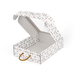 White Suitcase Style Gift Box with Winter Patterns and Window