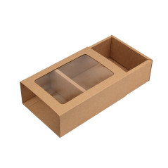 Braune Geschenkschachtel mit Banderole und Sichtfenster, 240x160x85 mm