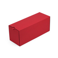 Geschlossene rote längliche Geschenkbox für Flasche mit zwei Schubladen, 320x108x90 mm