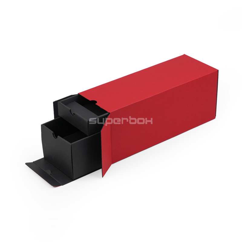 Closed Red Oblong Gift Box for Bottle with Two Drawers