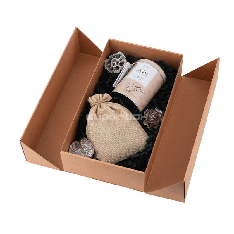 Brown Double Door Gift Box with Integrated Ribbon Brown Double Door Gift Box with Integrated Ribbon