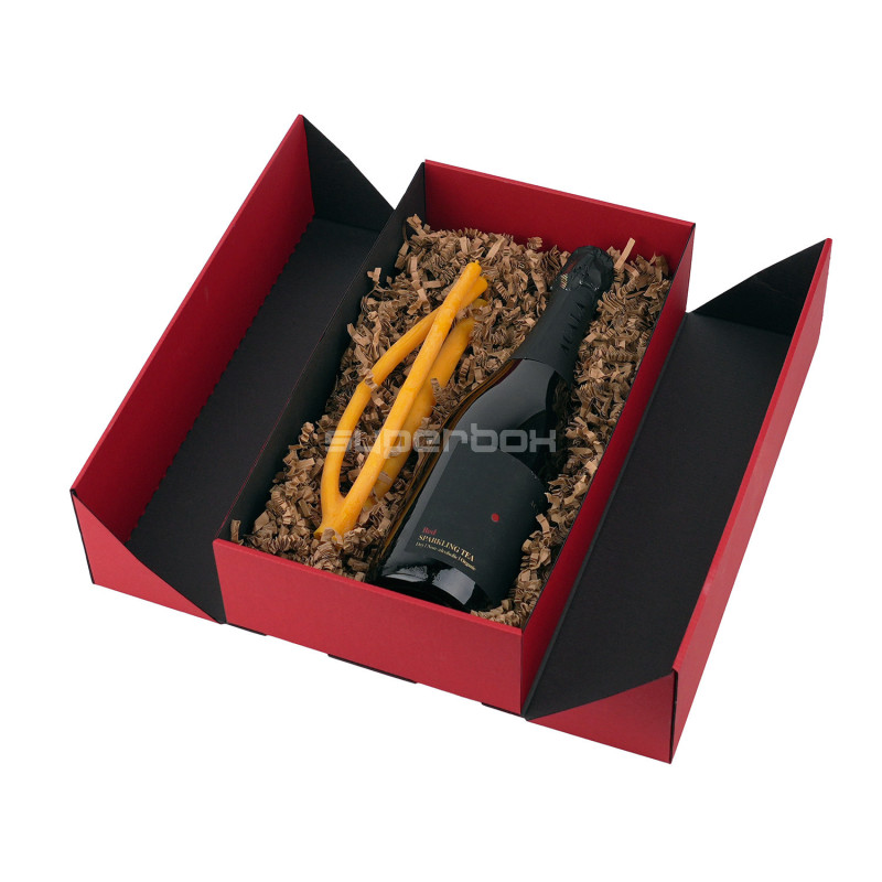 Double Door Red Gift Box with Integrated Satin Ribbon