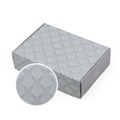 Grey Christmas gift box with a Christmas tree pattern, 305×215×85 mm