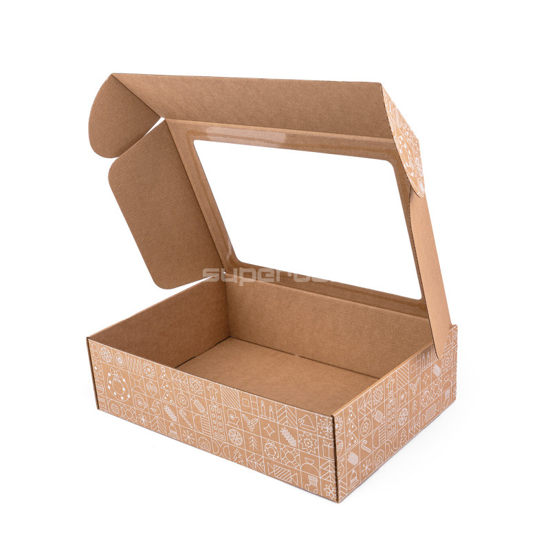 Brown A4 Size Gift Box with Winter Illustrations and Window Brown A4 Size Gift Box with Winter Illustrations and Window