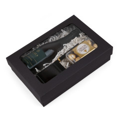 Schwarze Geschenkbox mit Deckel und Fenster | 350x240x85 mm | Superbox