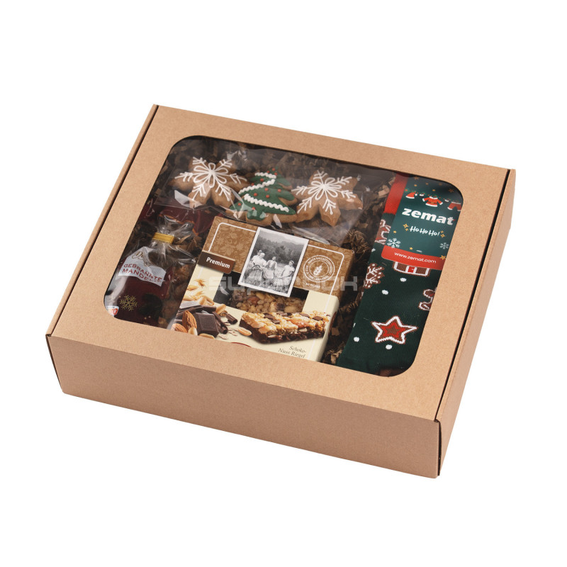 Brown Gift Box with Clear Window for 3 Bottles