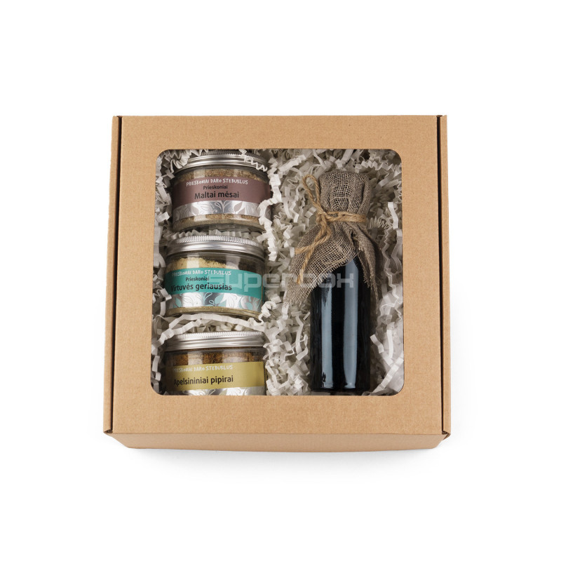 Braune große quadratische Geschenkbox mit klarem Fenster