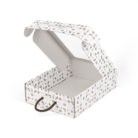 White Suitcase Style Gift Box with Winter Patterns and Window