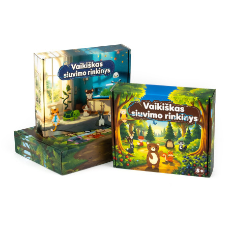 Nähset-Verpackung für Kinder mit Tier-, Wald- und Dschungelillustrationen