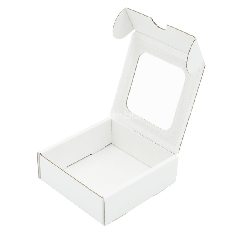 Weiße Mini-Box aus Wellpappe mit Fenster