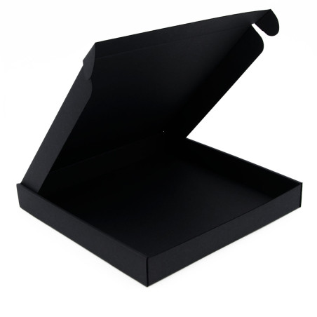 Schwarze quadratische Geschenkbox sehr geringer Höhe