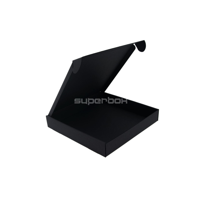 Schwarze matte flache quadratische Geschenkbox ohne klares Fenster
