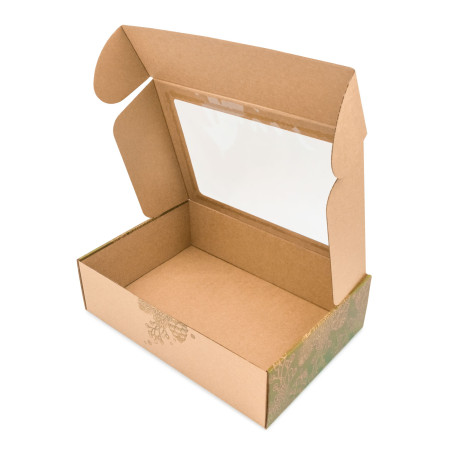 Öko-Weihnachtsgeschenkbox mit grünem Druck, A4-Format
