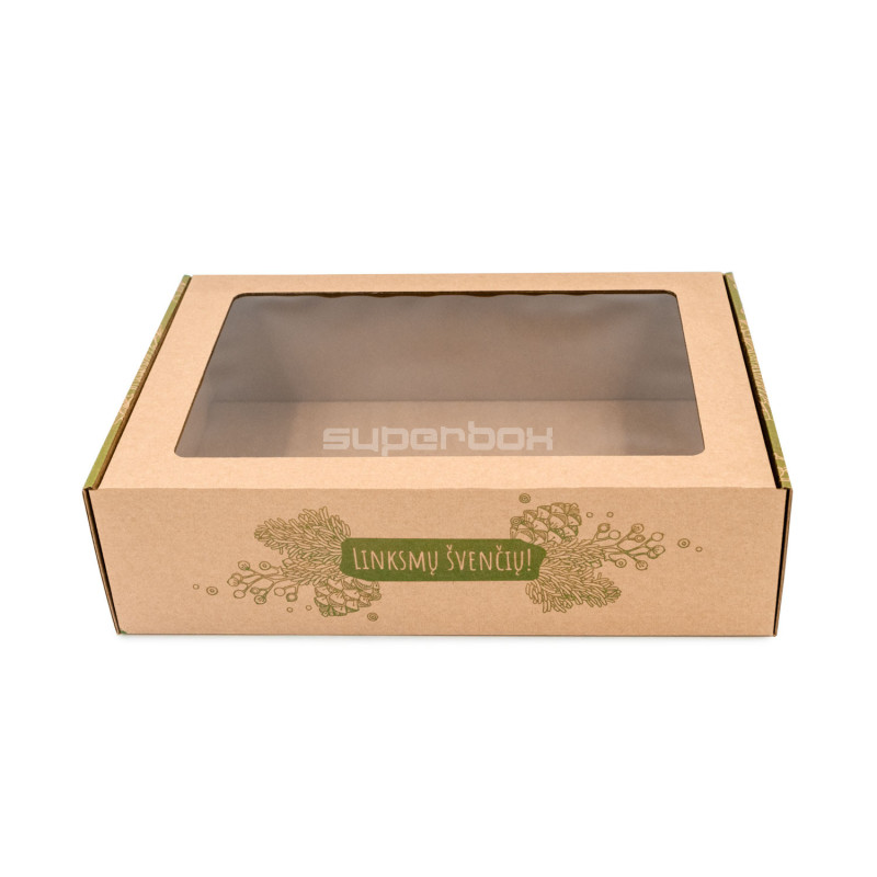 Öko-Weihnachtsgeschenkbox mit grünem Druck, A4-Format