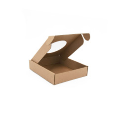 Braune quadratische Geschenkbox mit rundem Fenster