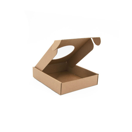 Braune quadratische Geschenkbox mit rundem Fenster