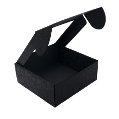 Schwarze große quadratische Geschenkbox mit klarem Fenster SCHWARZER HIRSCH