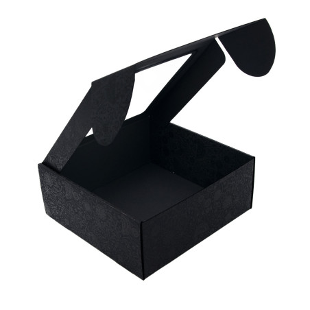 Schwarze große quadratische Geschenkbox mit klarem Fenster SCHWARZER HIRSCH