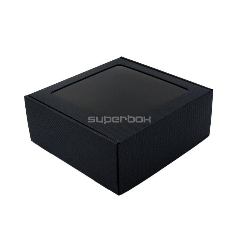 Schwarze große quadratische PREMIUM-Geschenkbox mit Streifen