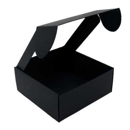 Schwarze große quadratische PREMIUM-Geschenkbox mit Streifen
