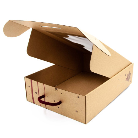 Braune Koffer-Geschenkbox mit rotem Weihnachtsmuster