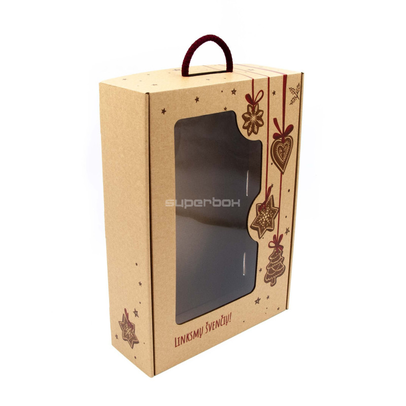 Braune Koffer-Geschenkbox mit rotem Weihnachtsmuster