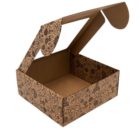 Braune große quadratische Geschenkbox mit klarem Fenster BRAUNER HIRSCH