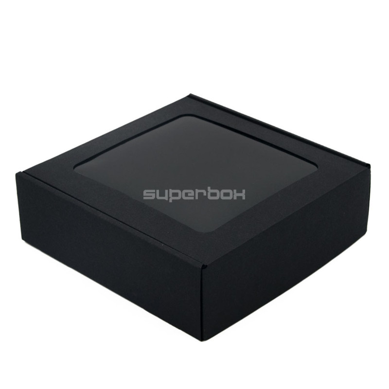 Kleine schwarze Geschenkbox mit PVC-Fenster, 6 cm hoch