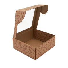 Braune Sauce-Gläser-Box mit PVC-Fenster und rotem Beerenmotiv