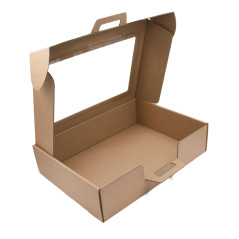 Große braune Koffer-Geschenkbox mit Griff und Fenster