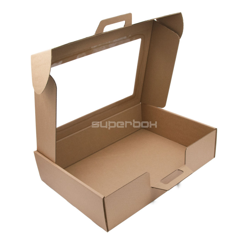 Große braune Koffer-Geschenkbox mit Griff und Fenster