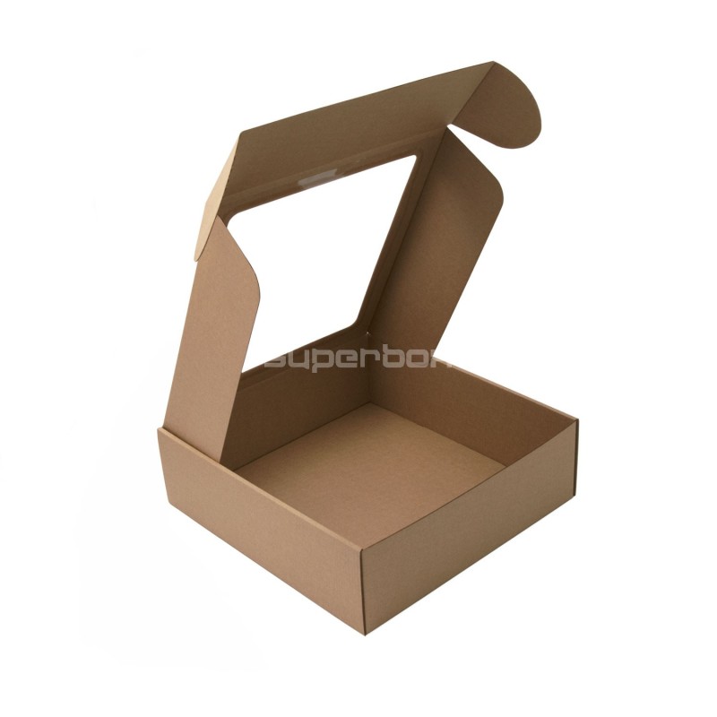 Braune quadratische Box mit Fenster, 9 cm hoch