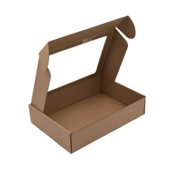 Braune leicht zusammenfaltbare Box mit PVC-Fenster, 7 cm hoch