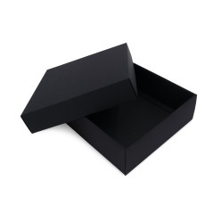 Stabile schwarze quadratische Geschenkbox, Höhe 8 cm, mit Deckel
