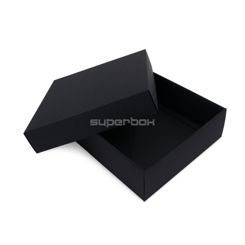 Stabile schwarze quadratische Geschenkbox, Höhe 8 cm, mit Deckel