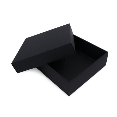 Stabile schwarze quadratische Geschenkbox, Höhe 8 cm, mit Deckel