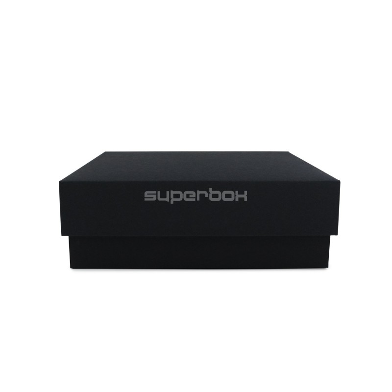 Stabile schwarze quadratische Geschenkbox, Höhe 8 cm, mit Deckel