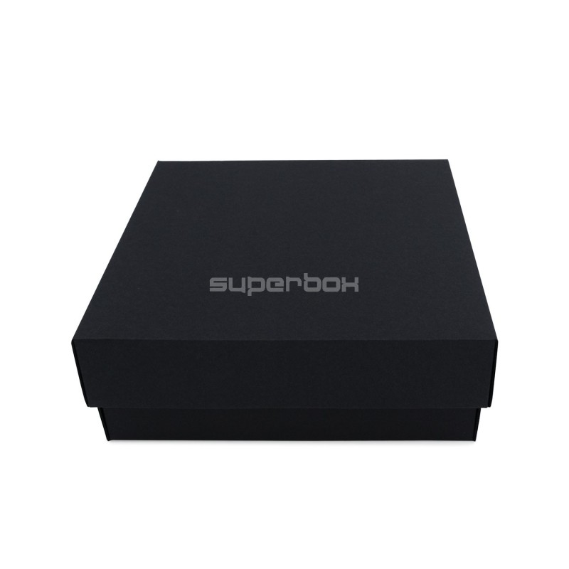 Stabile schwarze quadratische Geschenkbox, Höhe 8 cm, mit Deckel