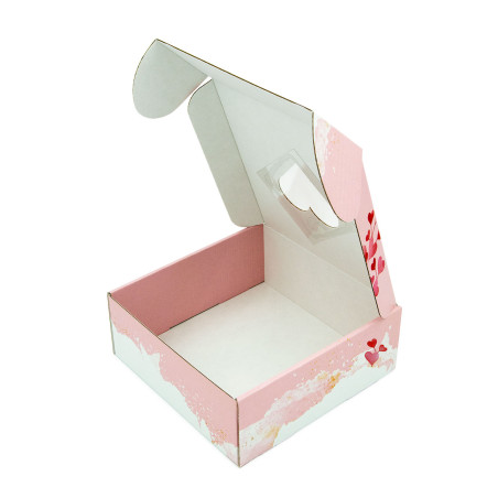 Rosa Valentinstag-Box mit klarem Herzfenster