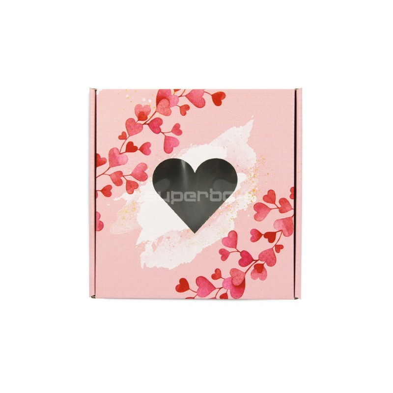 Rosa Valentinstag-Box mit klarem Herzfenster