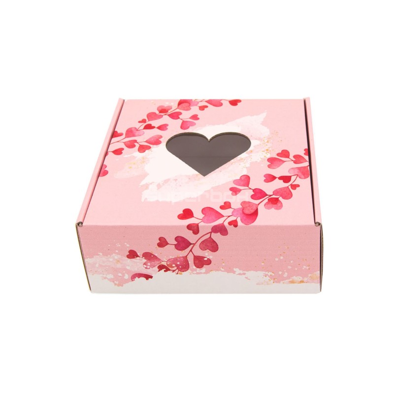 Rosa Valentinstag-Box mit klarem Herzfenster