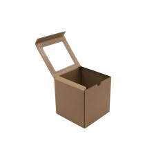Braune Würfel-Geschenkbox mit Klarsichtfenster im Deckel
