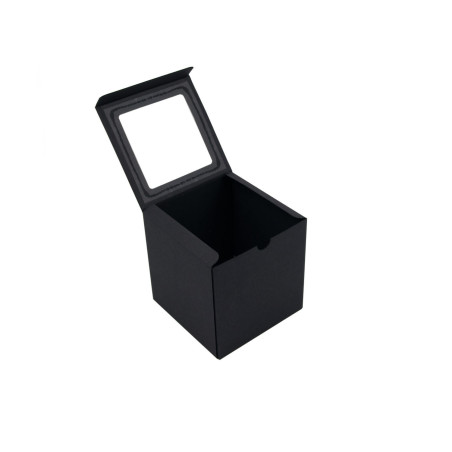 Schwarze Würfel-Geschenkbox mit PVC-Fenster im Deckel